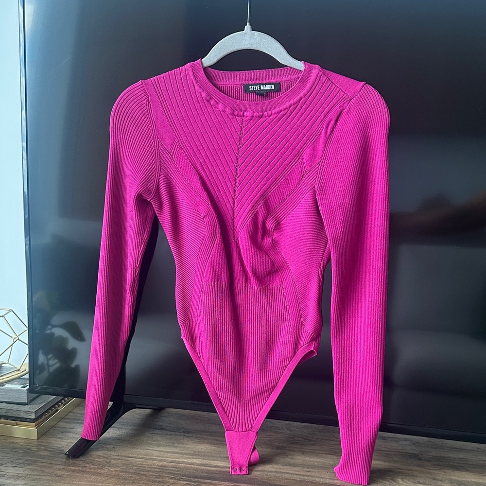 Steve Madden Fuchsia Ribbed Bodysuit